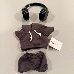 Labubu Charcoal Grey Hoodie & Shorts Set with White Drawstrings